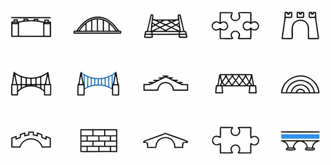 Discover a variety of architectural bridge designs and puzzle piece icons in this modern collection, perfect for enhancing websites, presentations, and creative projects