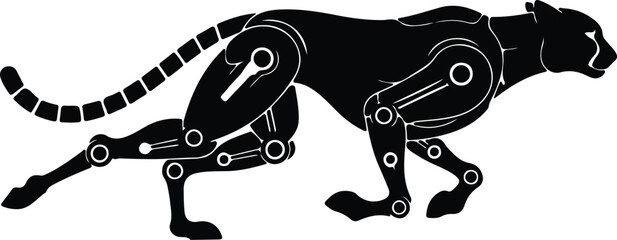 Silhouette mechanical cheetah animal running forward concept vector illustration © Tamjida Alam