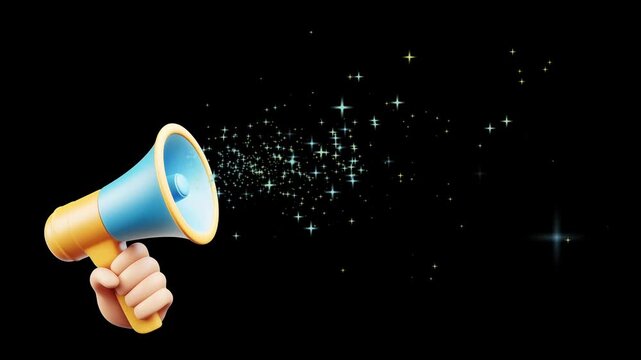 Star bursting from 3d hand held megaphone 