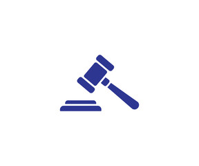 Symbolic gavel and block representing legal judgment, justice, auction, and decision making in a clean, modern icon style