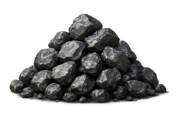 Coal pile, black carbon nuggets for energy production, industry, and heating, transparent background