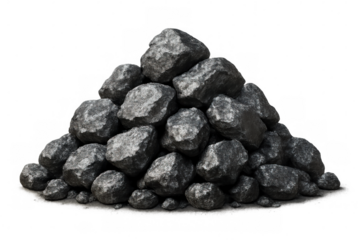 Coal pile, black carbon nuggets for energy production, industry, and heating, transparent background