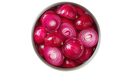 bowl of Pickled red onion top view isolated on transparent white background.