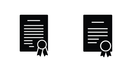 Simple black and white illustration of two document certificates with seals