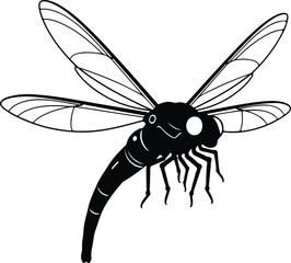 Silhouette of a detailed dragonfly in black and white vector illustration