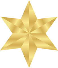 Golden six pointed star shiny vector illustration isolated on a white background