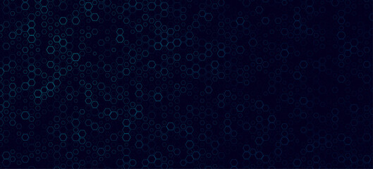 Futuristic dark hexagonal pattern with blue outlines. Modern digital texture in geometric style for technology background, website or sci-fi presentation. Vector illustration.