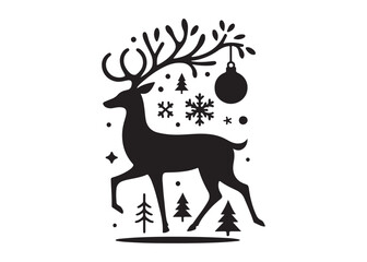 reindeer logo silhouette vector, deer silhouette vector illustration, christmas reindeer silhouette vector, wild animal reindeer logo silhouettes vector on a white background