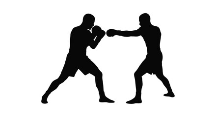 Two silhouetted figures engaged in a boxing match physical confrontation