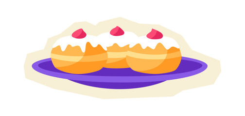 Happy Hanukkah donut sticker. Holiday icon in cartoon style.