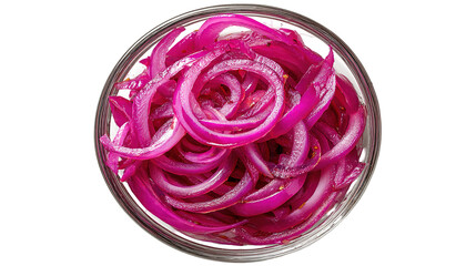 bowl of Pickled red onion top view isolated on transparent white background.
