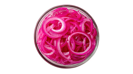 bowl of Pickled red onion top view isolated on transparent white background.
