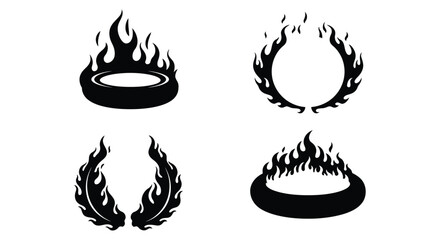 Burning tires forming shapes flames and wreaths in black and white © MdGolam
