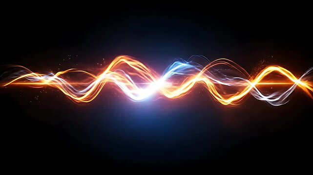 Fiery and icy waves interlace on dark background