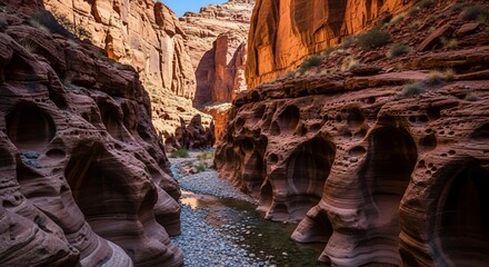 River flowing through red rock canyon landscape