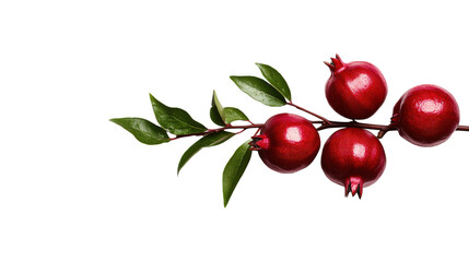 Branch with Red Pomegranates on Transparent Background