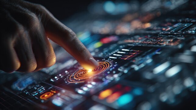 Finger touching futuristic digital interface