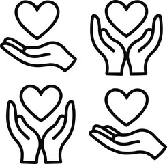 Obraz premium Heart in Hand Outline Icon Set Love, Care, and Kindness Symbols