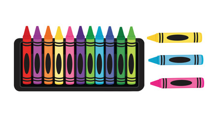 A colorful assortment of crayons displayed in a black plastic container