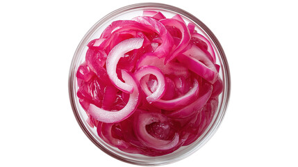 bowl of Pickled red onion top view isolated on transparent white background.