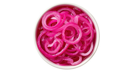 bowl of Pickled red onion top view isolated on transparent white background.