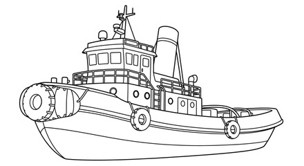 Obraz premium Tugboat Workboat Coloring Page for Children Fun Watercraft Outline Drawing