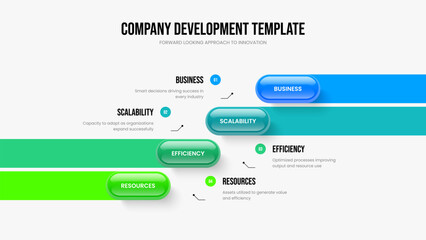 Market Briefing Four Option Infographic Slideshow Design. Sales Insight 4 Step Diagram Slide Layout. Investor Introduction Presentation Template Vector Illustration.