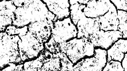 Close-up macro shot of cracked dry earth texture with a monochromatic abstract pattern isolated on transparent background