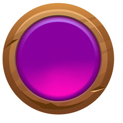 Glossy Purple Circle Button With Wooden Frame On Transparent Background