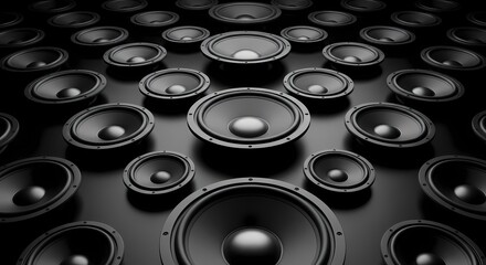 Immersive Soundscape Array of Black Audio Speakers in Dynamic Formation Royalty Free Stock Photo