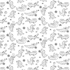 Obraz premium cute hand drawn Crocodile doodle animal seamless pattern