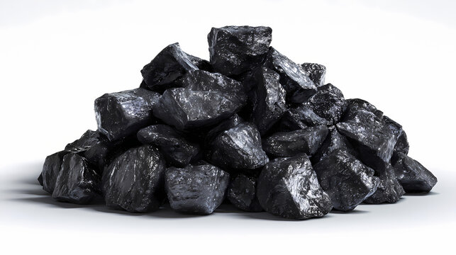 A pile of black coal, ready to be used as fuel or raw material. The coal is dark and dense, with a rough texture
