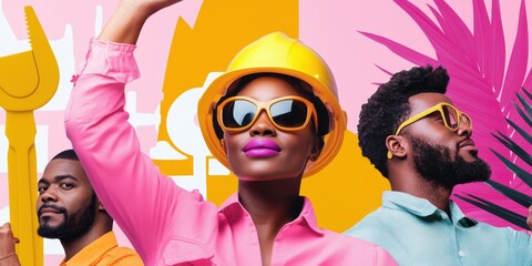 Vibrant and Bold Portraits of Stylish Individuals Celebrating. Woman in building