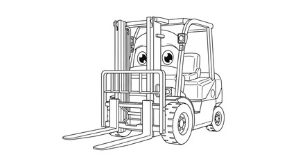 Anime Style Forklift Industrial Vehicle Coloring Page for Children Cute Cartoon