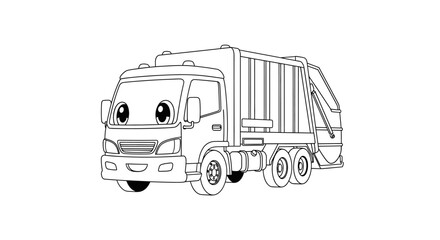 Anime Style Garbage Truck Coloring Page for Kids Cute Cartoon Sanitation Vehicle