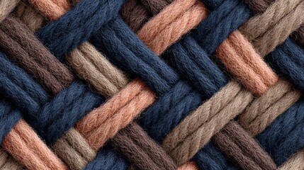 Interwoven woolen threads create a textured, abstract background pattern.