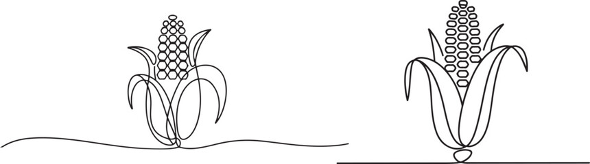 Minimalist Corn on the Cob Continuous Line Art Vector Illustration