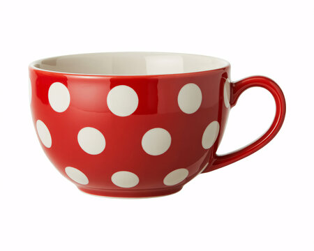 Charming red polka dot teacup brings a playful touch to your morning coffee, perfect for a cozy kitchen or cheerful breakfast scene, it is simple and clean