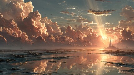 Dreamy Landscape with a Golden Sky