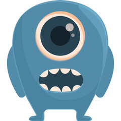 A Blue One Eyed Cartoon Monster With Big Eyes And Open Mouth Standing On White Background