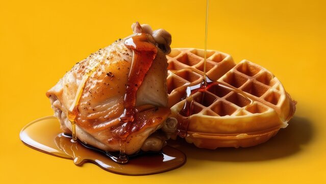 Crispy chicken and fluffy waffle drizzled with sweet syrup create a delicious comfort food masterpiece