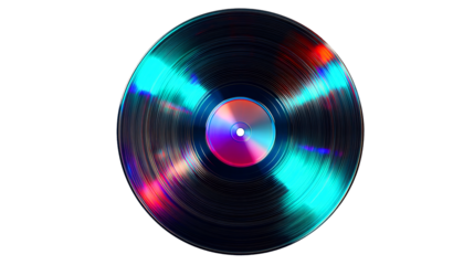 Vinyl Record with Colorful Light Reflections music isolated on a transparent background