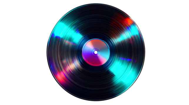Vinyl Record with Colorful Light Reflections music isolated on a transparent background