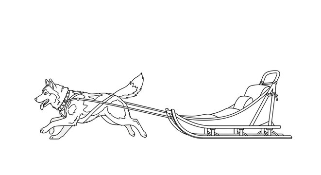black and white dog sledding clip art preview