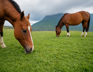 Obraz premium horse in the mountain field