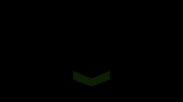 Abstract green chevron arrows descending on black background digital animation motion graphic
