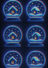 Retro snow globe house pattern.