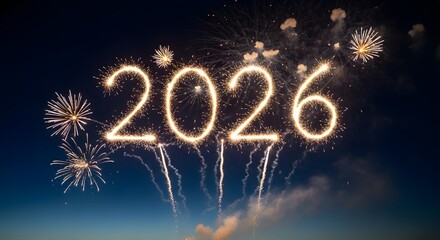 Happy New Year 2026 Fireworks Display with Bright Sky Celebration