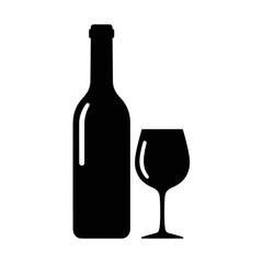 Wine Bottle and Glass Icon PNG | Drink Vector | Alcohol Beverage Outline Illustration