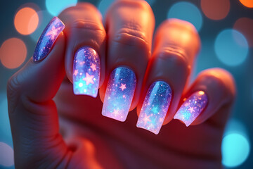 Fantasy Galaxy Nails - Glowing Starry Nail Art with Bokeh Light